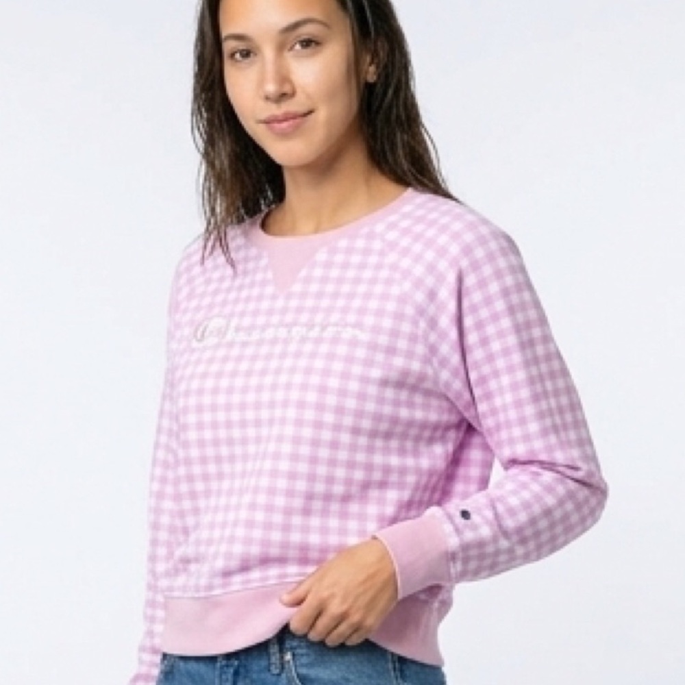 🆕 Champion pink & white Checkerboard Sweatshirt size large